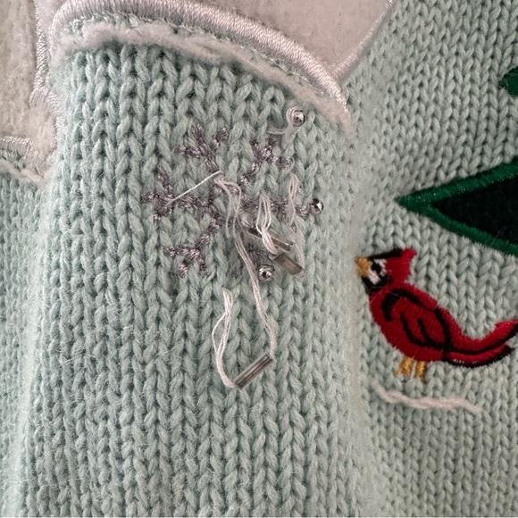 Quacker Factory Snowman Winter Cardigan‎ Sweater Appliqué Beads Colorful Large - Picture 11 of 11